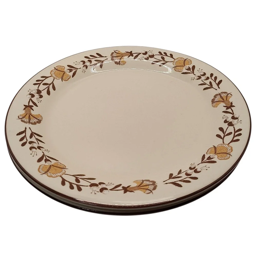 International China Dinner Plate 1776 Liberty Brown Stoneware 70s Set of Two SEE